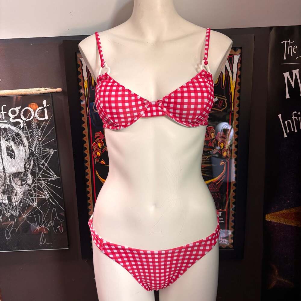 Cider Red and White Gingham Underwire Bikini Set